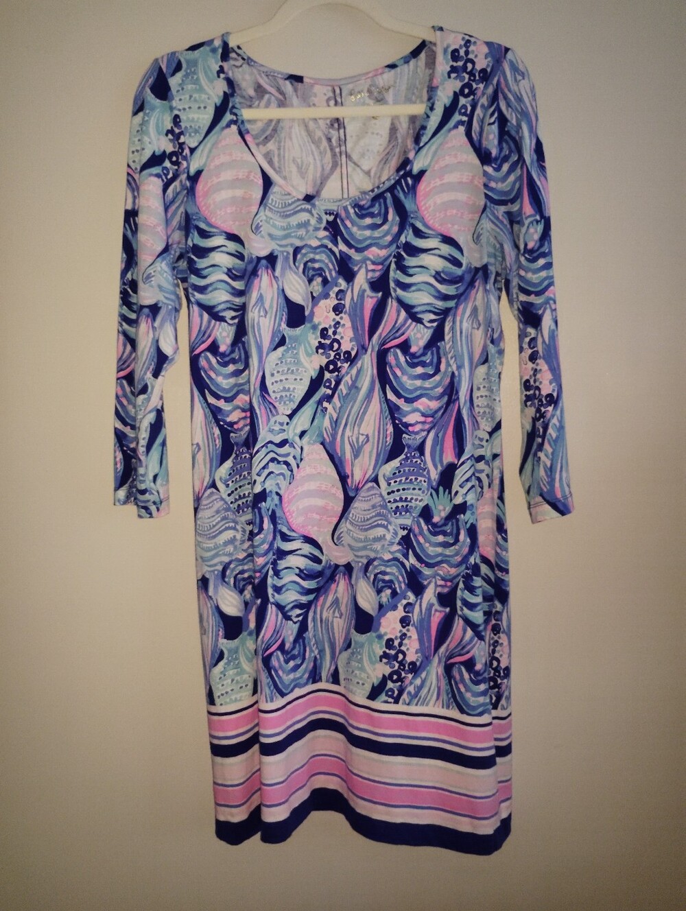 Lilly Pulitzer Womens Size L T-Shirt Dress Beacon Cotton Dress Twilight Blue